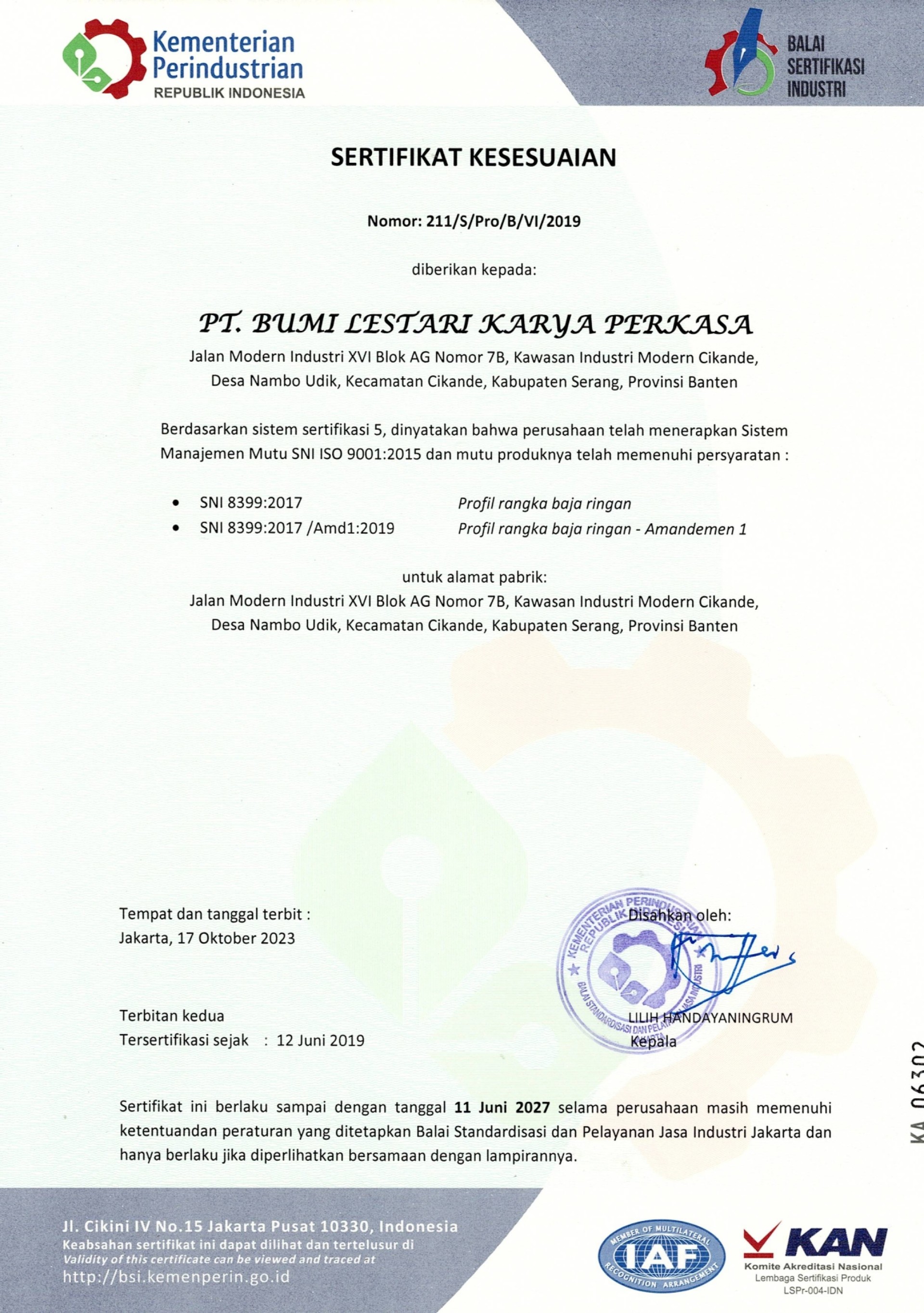Sertifikasi Sistem Manajemen Mutu ISO 9001:2015 oleh BSI