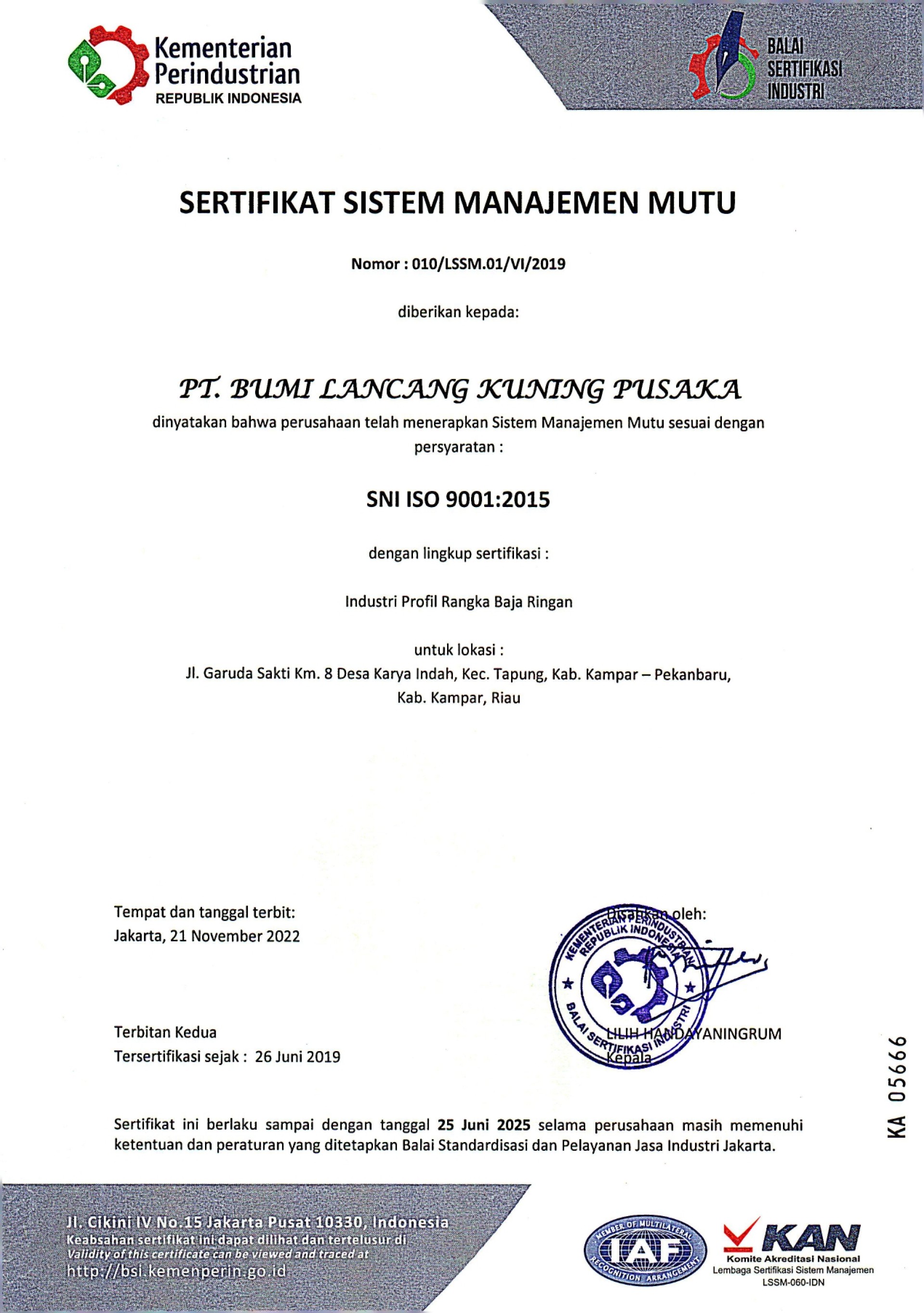 Sertifikasi Sistem Manajemen Mutu ISO 9001:2015 oleh BSI