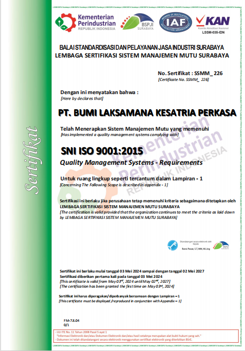 Sertifikasi Sistem Manajemen Mutu ISO 9001:2015 oleh Baristand